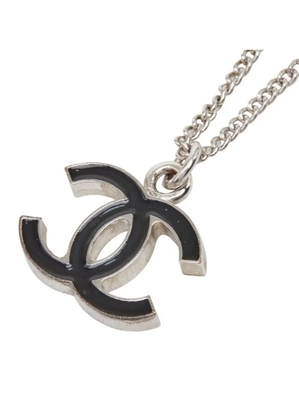 Chanel CC Logo Necklace Silver and Black Metal - Picture 1 of 6
